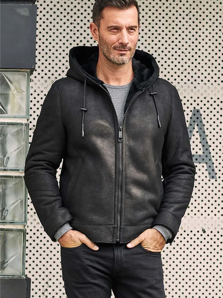 

New Shearling Coat Mens Black Leather Jacket Short Casual Overcoat Winter Sheepskin Fur Outwear