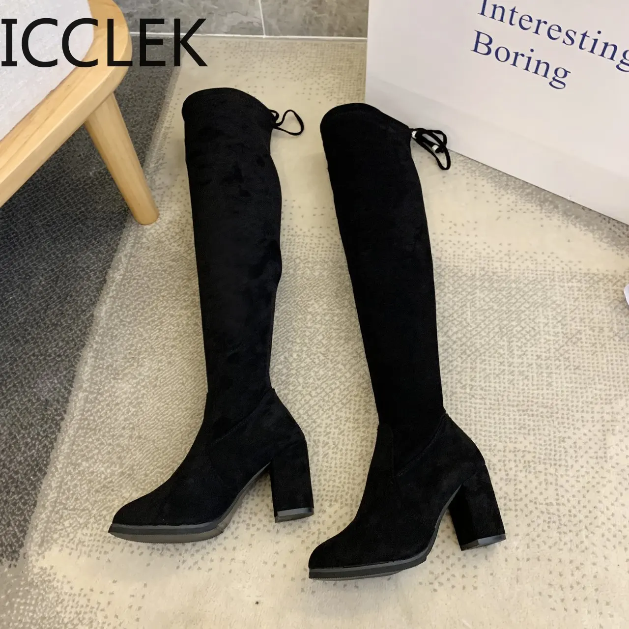 Size 35-41 Winter Over The Knee Boots Women Stretch Fabric Thigh High Sexy Woman Shoes Long Bota Feminina Zapatos De Mujer A006