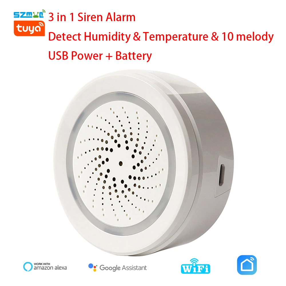 Tuya Smart Wireless WiFi sirena allarme allarme 100DB sensore di umidità temperatura interna termometro igrometro Alexa Google