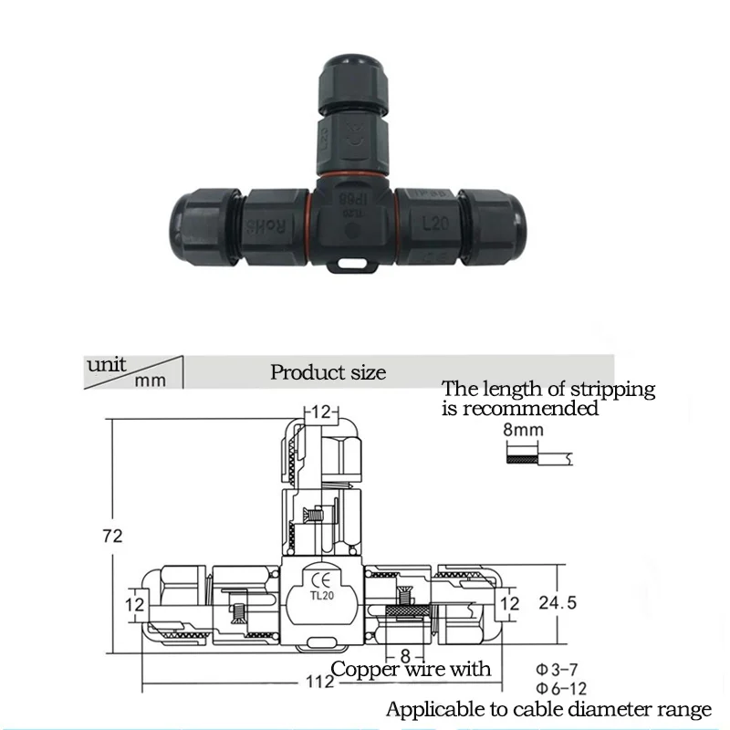 IP68 waterproof cable connector I-type/Y-type/T-type 2Pin 3Pin 4Pin 5Pin Electrical Terminal Adapter  LED Light Wire Connector