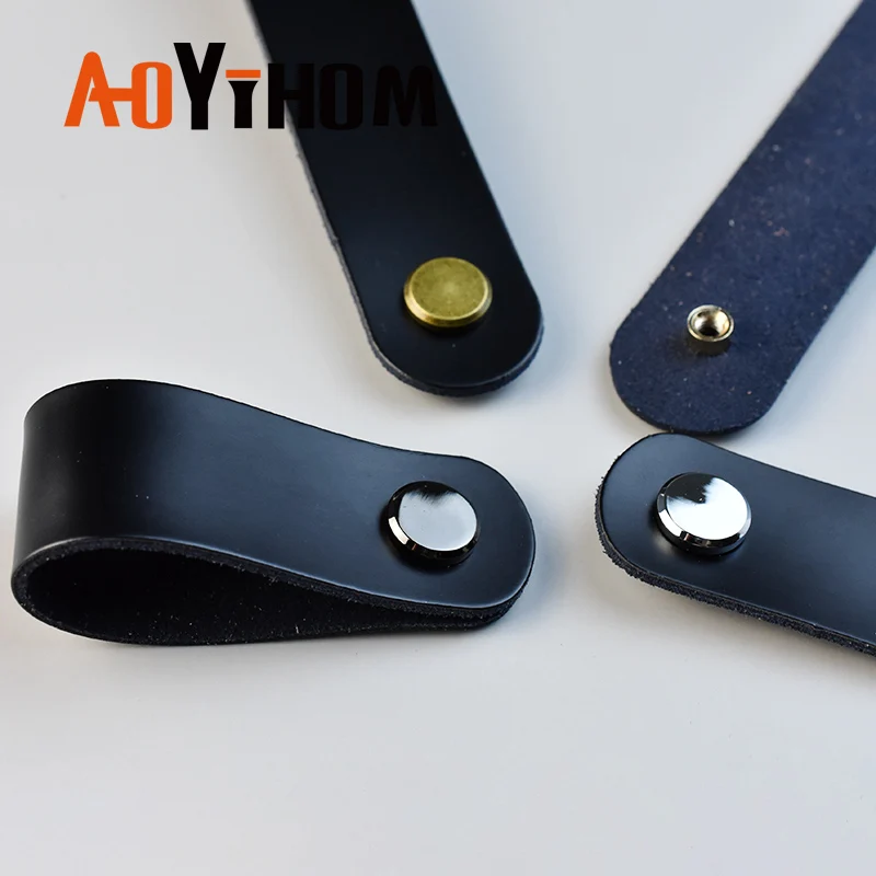 AOYIHOM 黒モダンなシンプルな家具キッチンキャビネット収納クローゼットドアハンドル革靴食器棚引き出しドレッサープル