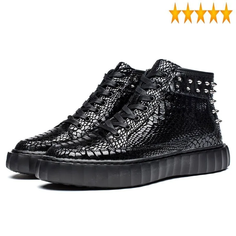 

Punk Style Mens Genuine Rivet Leather Breathable Lace Up Male Casual Shoes Thick Bottom High Heel Top Quality Sapatos Homens