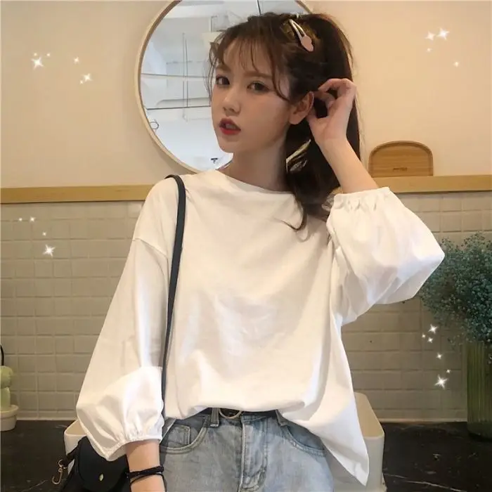 Korean Version T-shirt White Light Lantern Long Sleeve Clothing Aesthetic Tops Women\'s T Shirts Women Woman Tshirts Y2k Harajuku