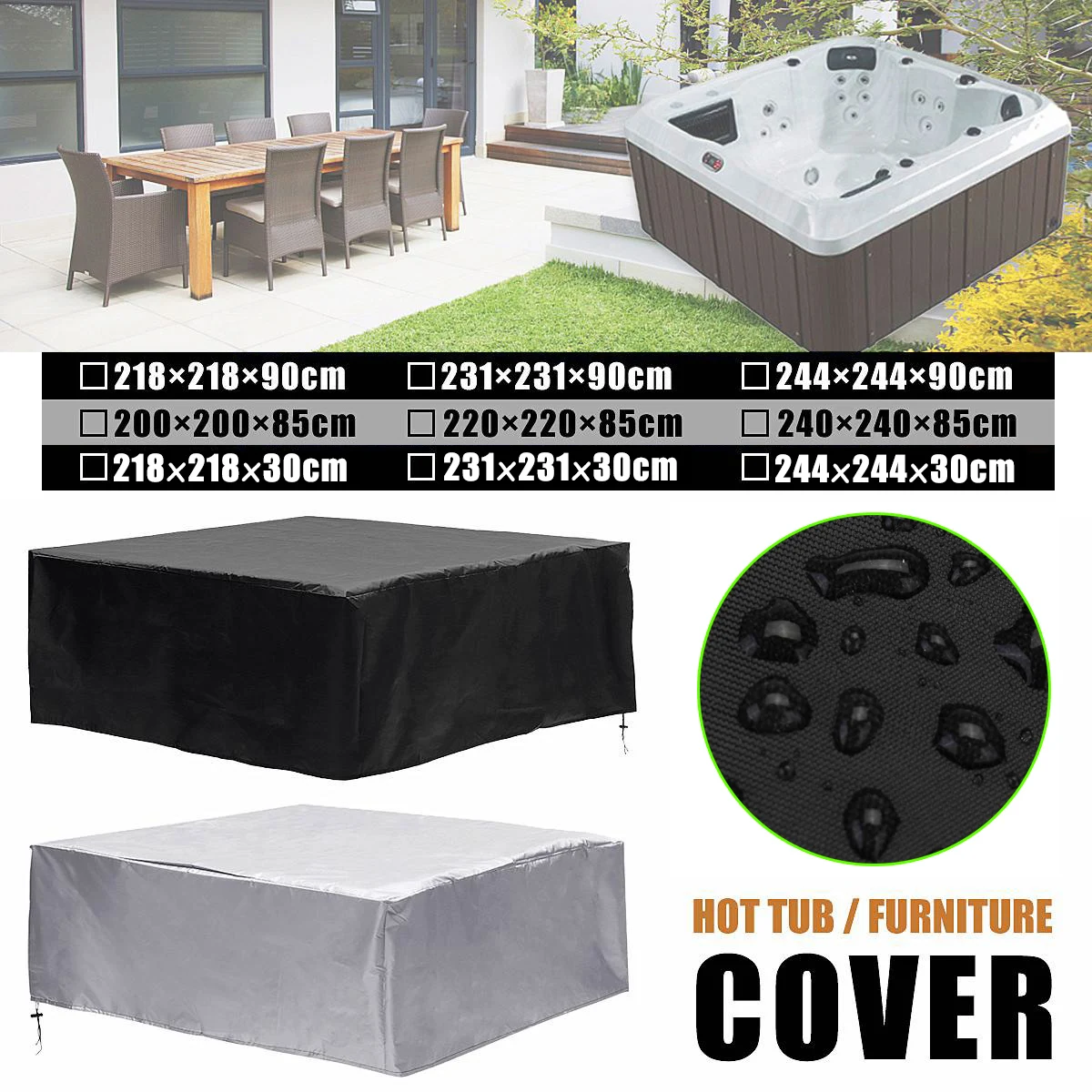 Universal Hot Tub Dust Cover Cap Waterproof UV Proof All-Weather Spa Cover Cap Protector Hotspring Snow Rain Dust Covers