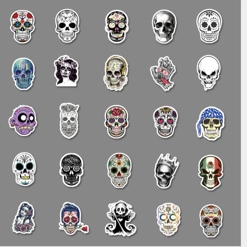 10/30/50pcs  Halloween Horror Skull Graffiti Waterproof Skateboard Travel  Retro  Decals  Stickers Suitcase Phone Laptop Luggage