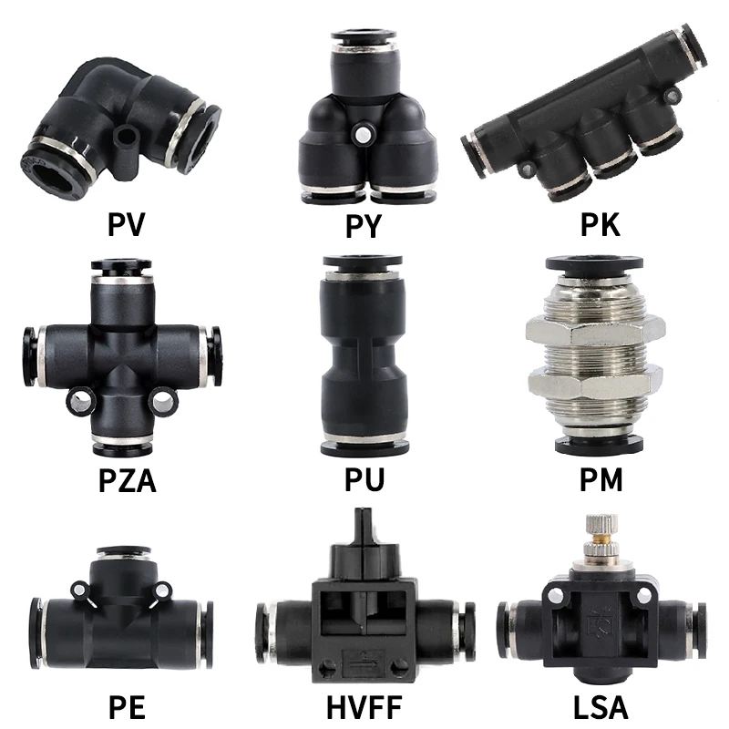 Black Straight Type Pneumatic Push In Fittings For Air/Water Hose and Tube Connector 4 to 16mm LSA/PY/PV/PE/PM/PZA/PK/HVFF/PU