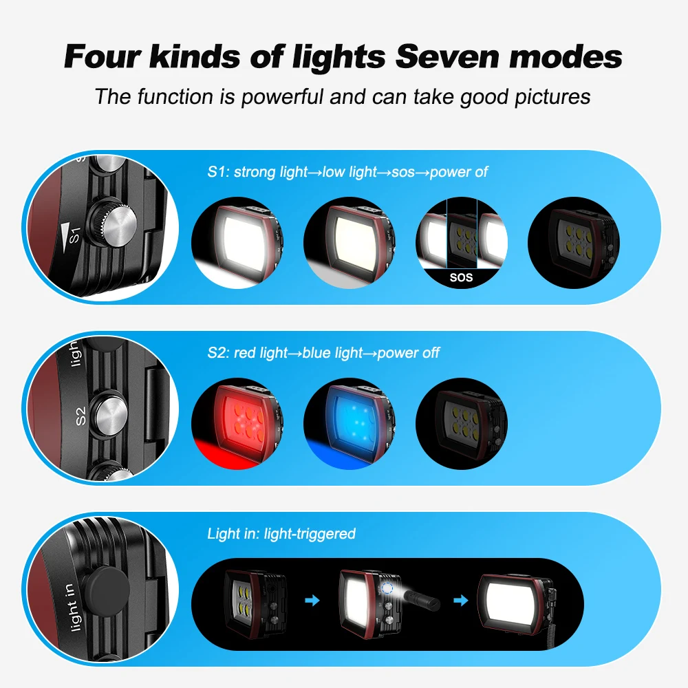 Seafrogs 6000Lm IPX8 40M Waterproof LED Camera Phone Fill Light Flash Underwater Diving Photography Lighting Accessory