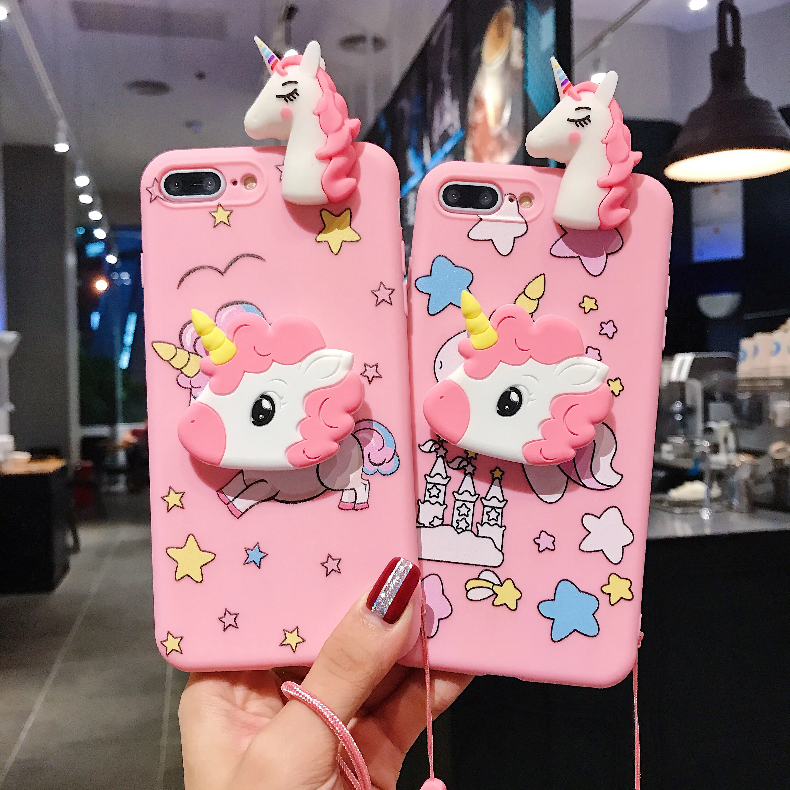 Unicorn For Samsung S7 S8 S9 S10 S20 Plus Note 9 10 Plus A20 30 50 70 A51 A71 Case TPU Case Ring Soft Phone Strap Rope Case