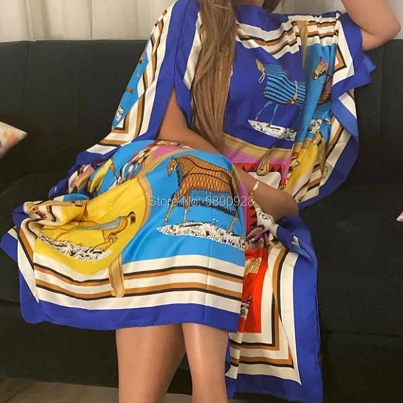 2021 Kuwait Fashion Blogger Recommend Popular printed Silk Kaftan Maxi  African dresses summer beach Bohemian caftan swimwear