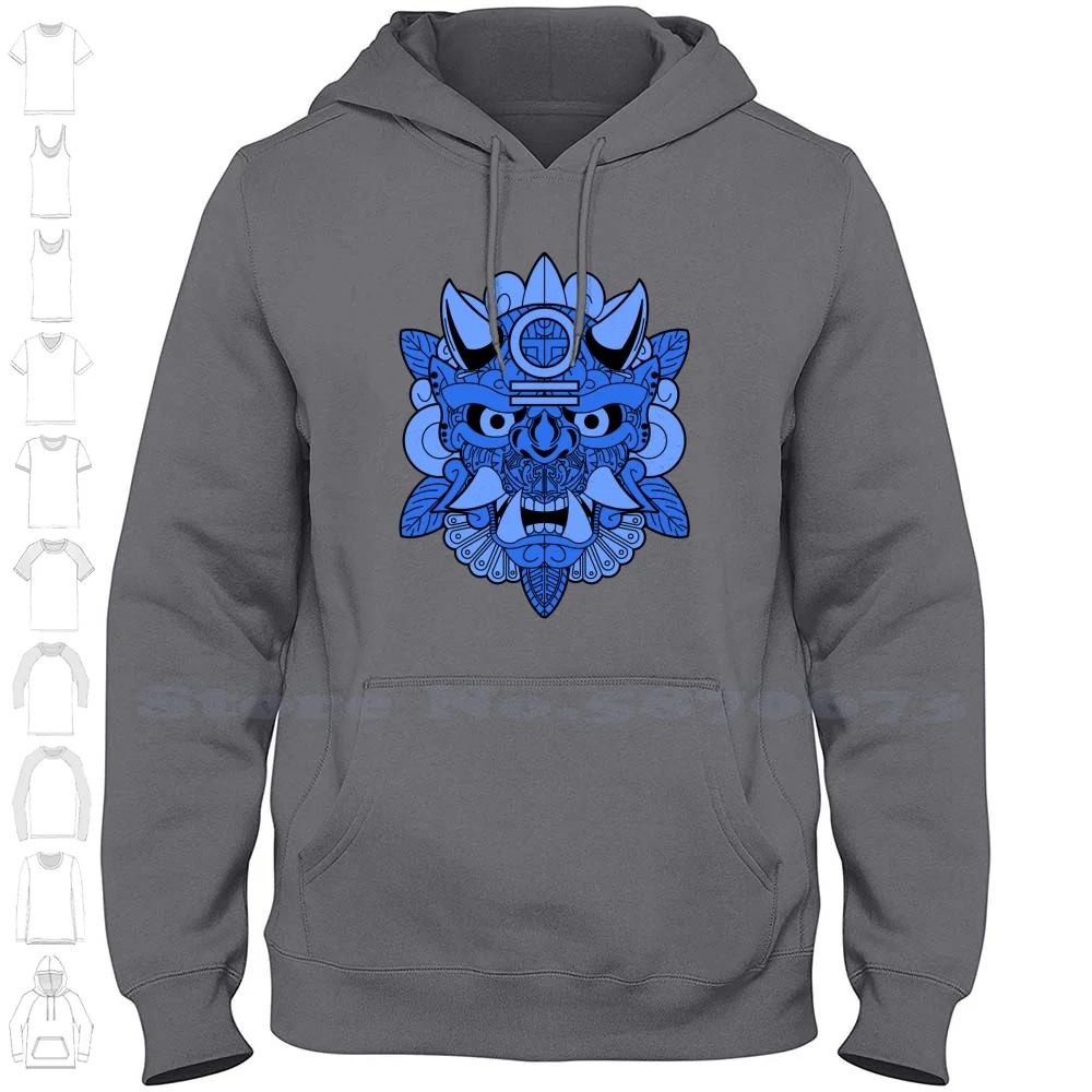 02 Oni Blue 100% Cotton Hoodie T-Shirt Oni Demon Zero Two Mayan Aztec Naturem Hell Leaves Horns Evil Japanese Crown King Color