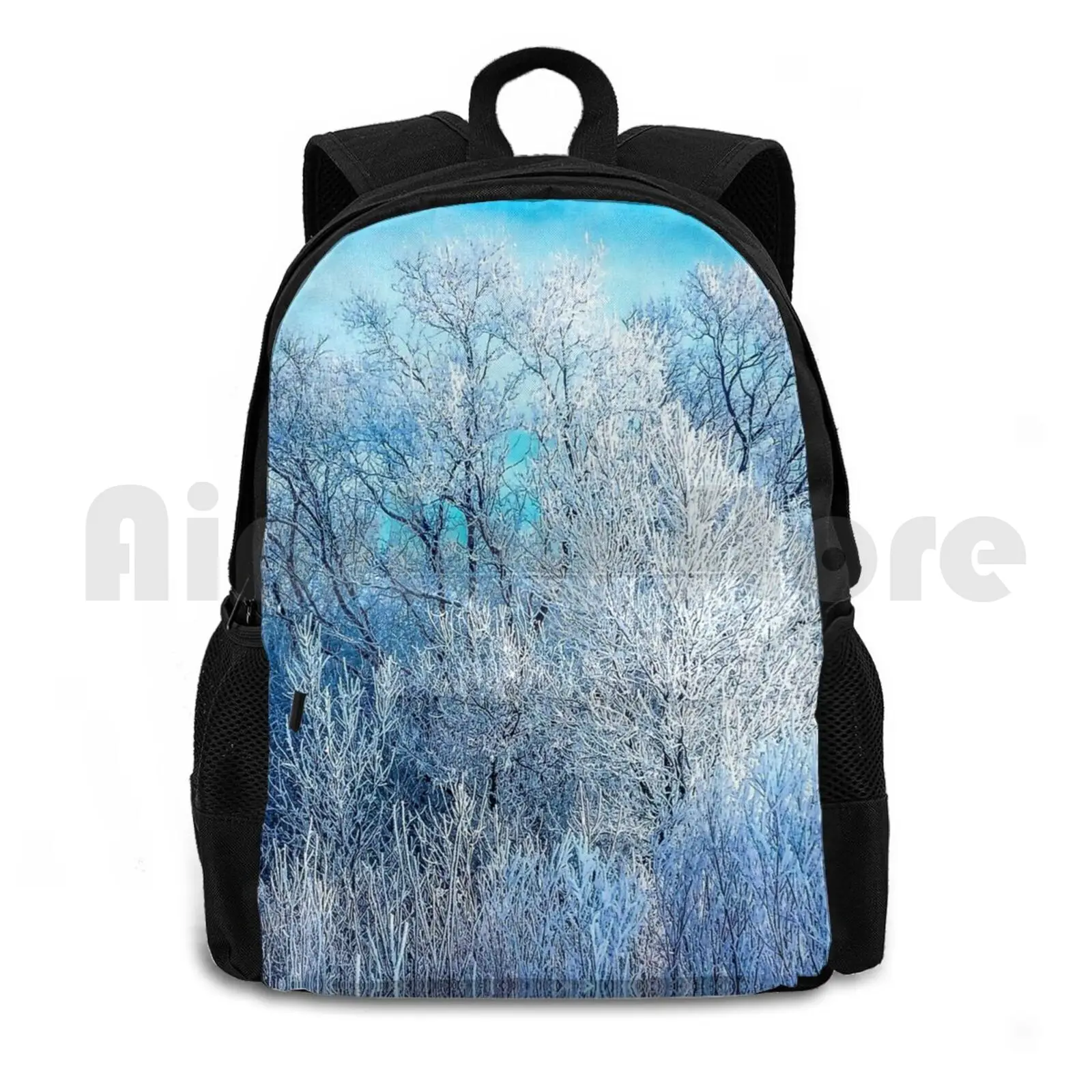 

Beauty Of Frost Outdoor Hiking Backpack Waterproof Camping Travel Winter Ice Snow Landscape Blue Sky Trees Tree Morning Frost