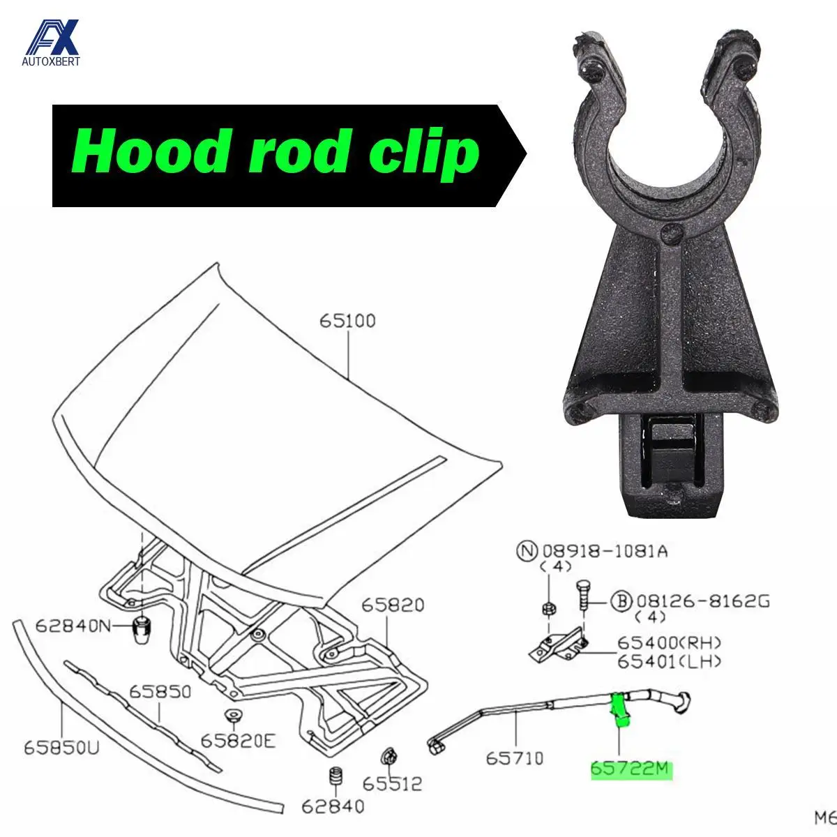 For Nissan Qashqai Dualis J10 Navara D40 Pathfinder R51 Bonnet Hood Support Prod Rod Clamp Clip Holder Retainer 65722EB300