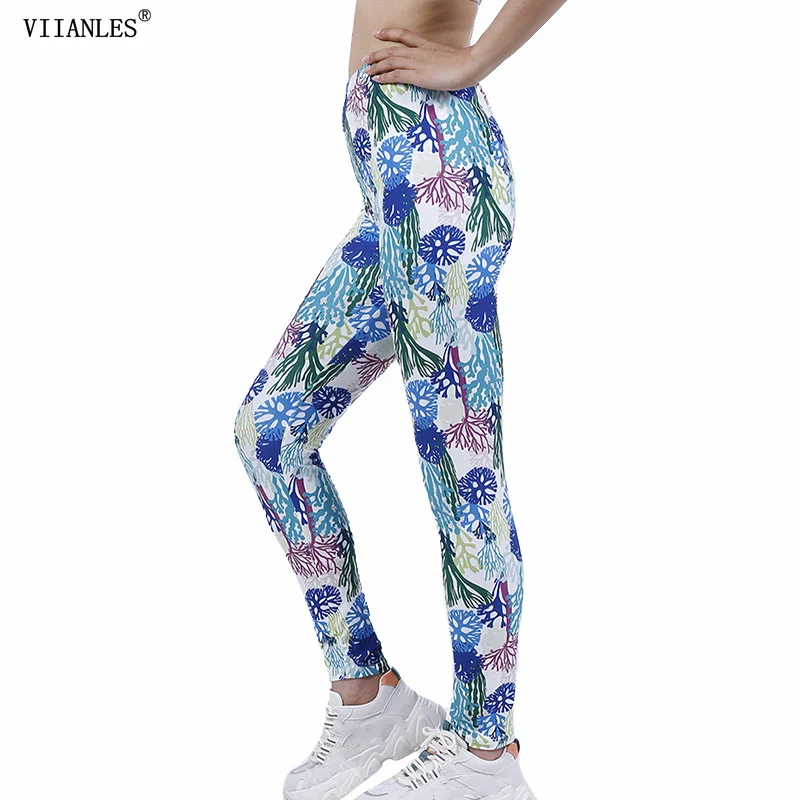 VIIANLES Frauen Leggings Hohe Taille Druck Hosen Weichen Weiblichen Casual Elastische Push-Up Pant Fitness Elastizität Workout Sexy Leggin