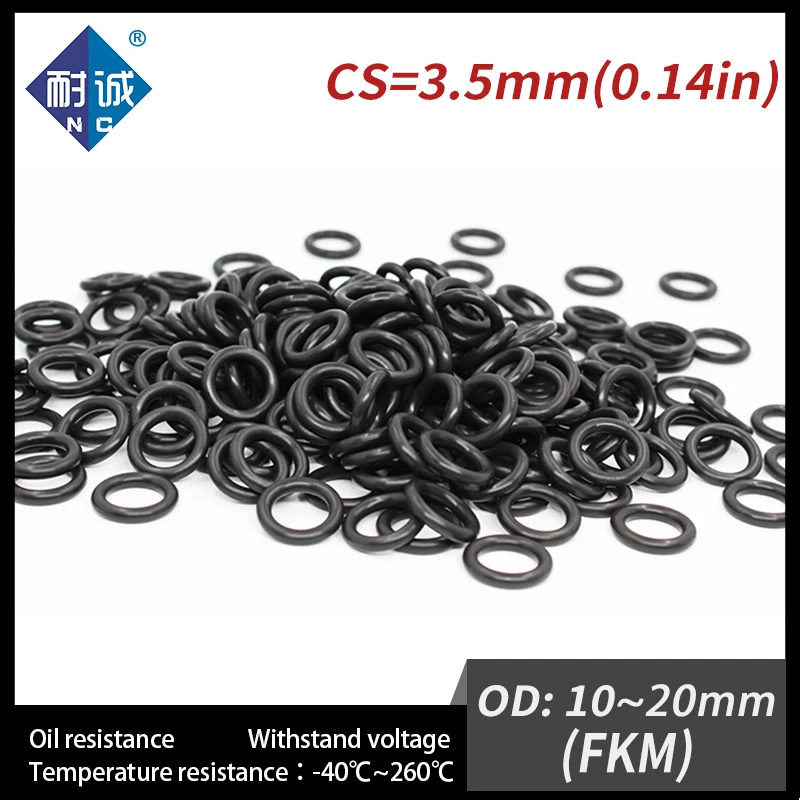 Резиновое кольцо, 5 шт./лот, черное уплотнительное кольцо FKM, толщина 3,5 мм, OD11/12/13/14/15/16/17/18/19/20 мм, резиновое уплотнительное кольцо, топливная шайба