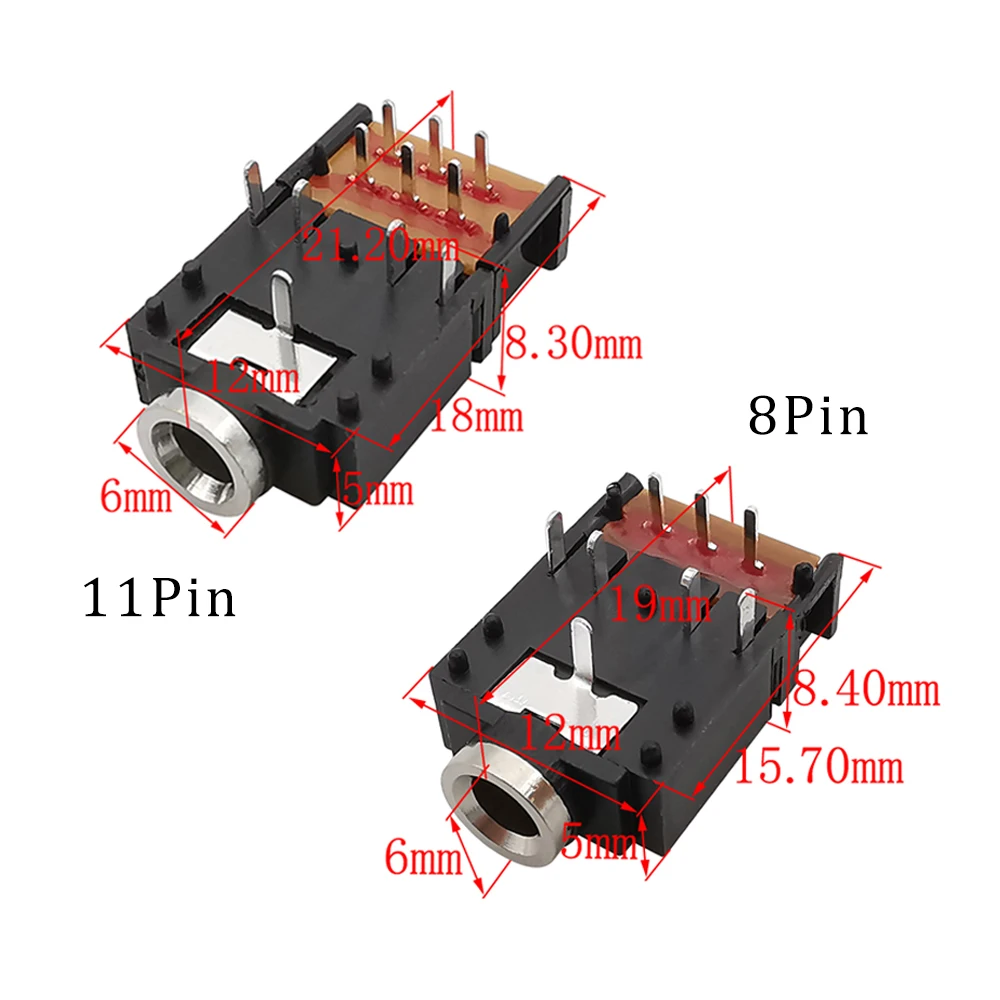 10Pcs PJ-307 3.5mm Stereo Audio Jack Socket Connector 5P/8P/11Pin 3.5mm Dual Channel Audio Headphone Jack Connector With Switch