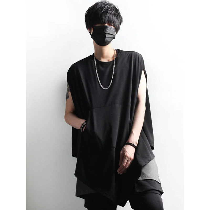 Summer loose irregular hem sleeveless t-shirt hip-hop Fashion Personality t-shirt Vest Bat t-shirt T