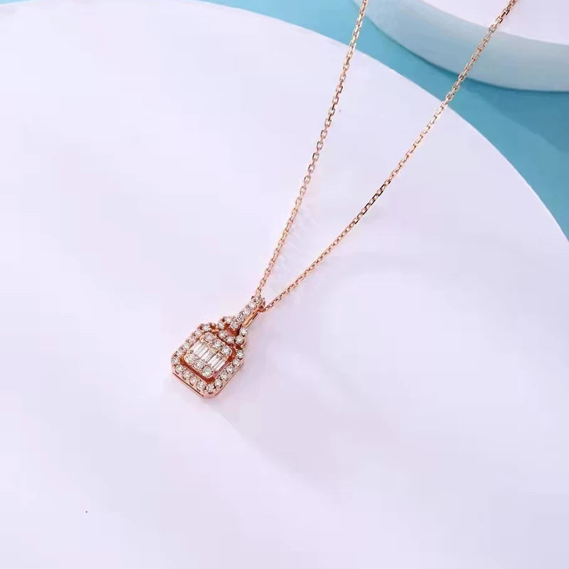 

18K Gold Natural Diamond Handbag Rectangle Pendant Necklace Women's Engagement Party Fine Jewelry