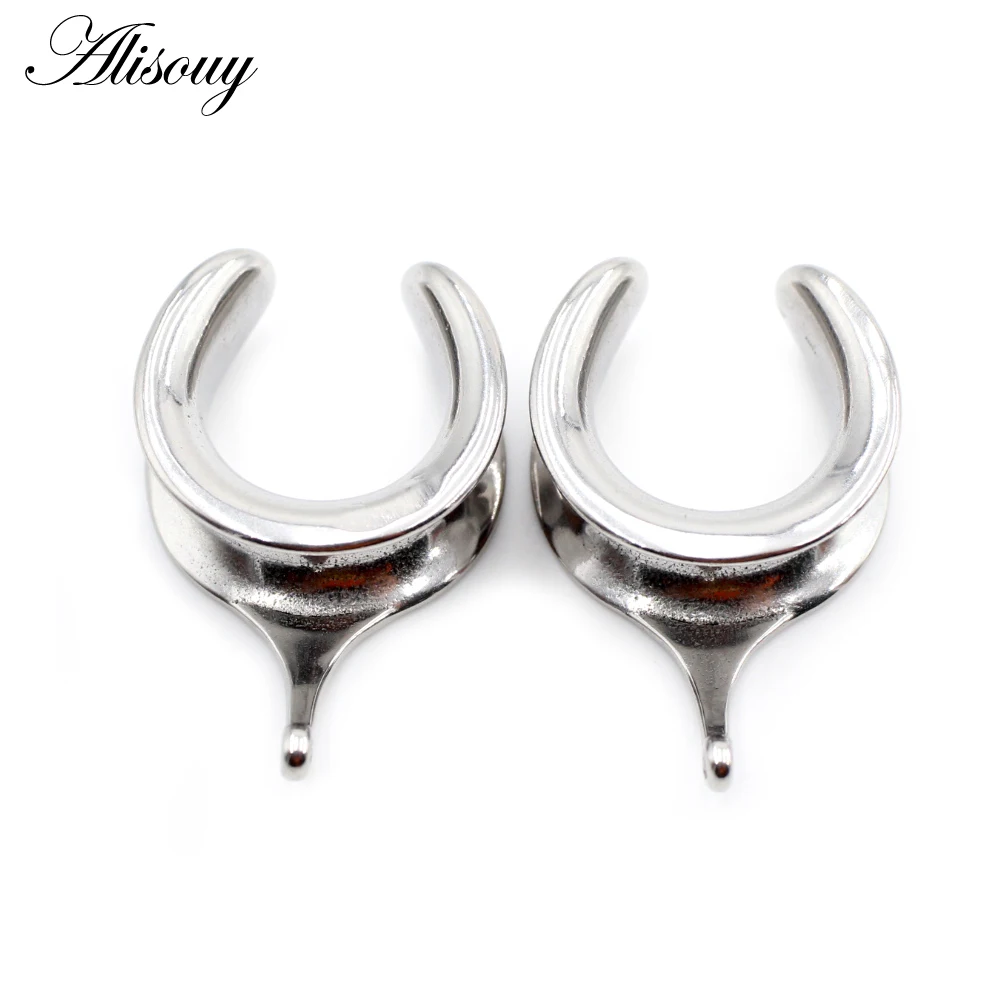 Alisouy 2pcs 6-30mm 316L Stainless Steel Round Saddle DIY Ear Tunnel Plug Expander Studs Stretchers Piercing Ring Body Jewelry
