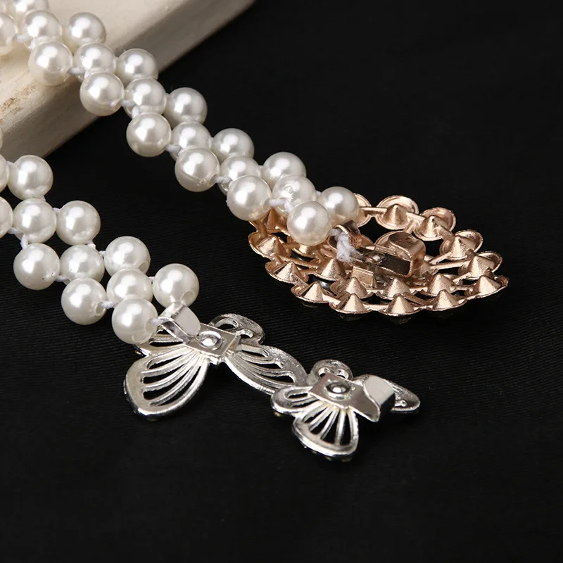 Women\'s Pearl Belt Dress Decoration Elegant Waist Chain Popular Dress Decor Ladies Belt Imitation Pearl Inlaid Rhinestones Belts