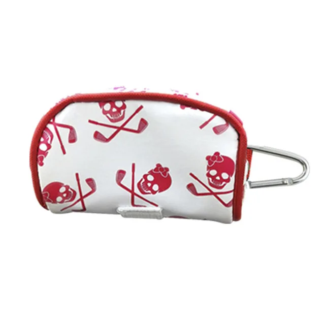 Mini Golf Ball Bag Tees Holder Skull Design PU Leather Golf Waist Pouch Storage Bag Container Zipper Closure Carabiner