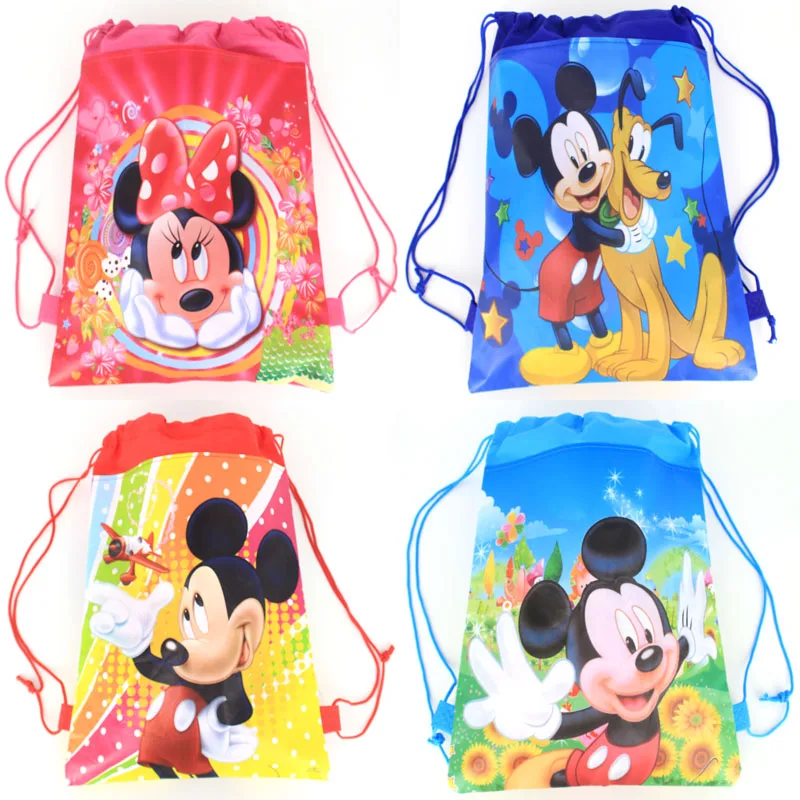 1pcs/lot Disney 27x34cm Minnie Mickey Mouse Birthday Party Gifts Non-woven Drawstring Bags Kids Boy Girls Favor School Backpacks