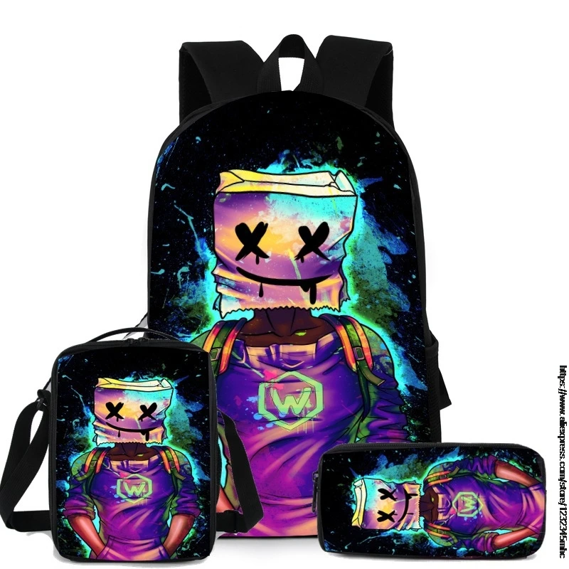 3 шт., рюкзак, чехол для карандашей, сумка на плечо, школьный рюкзак DJ Marshmello, высококачественные рюкзаки для студентов, сумка для путешествий для подростков, подарки на день рождения