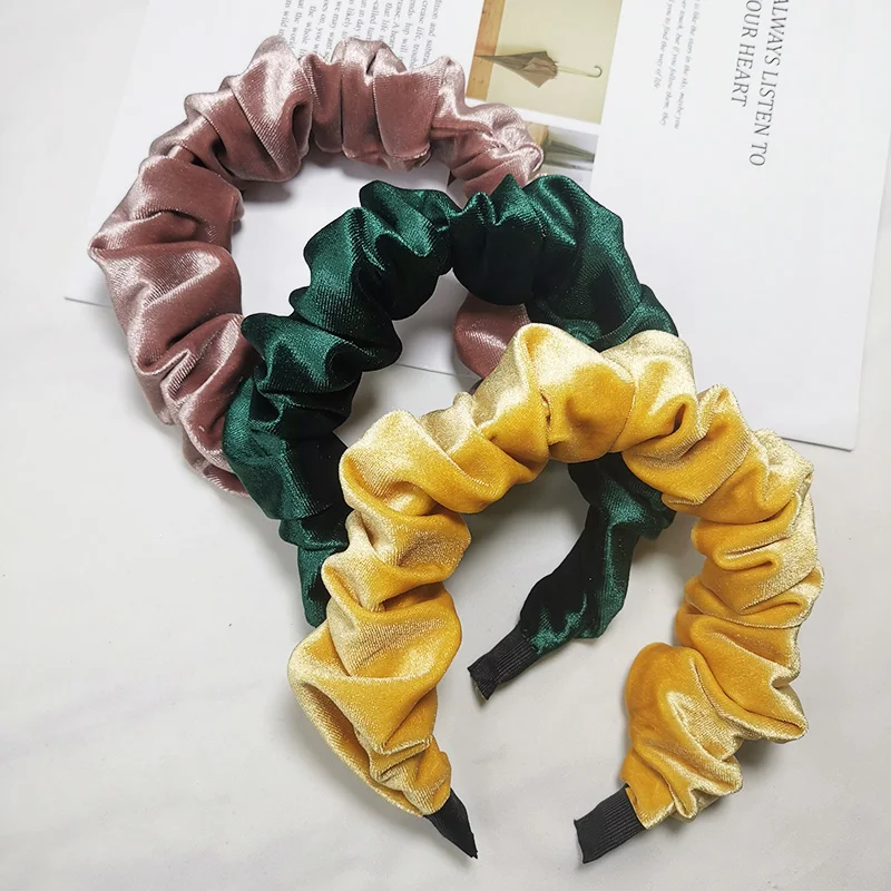 Lystrfac Velvet Padded Pleated Hairband for Women Scrunchies Headband Stylish Female Autumn Winter Vintage Hair Accessories