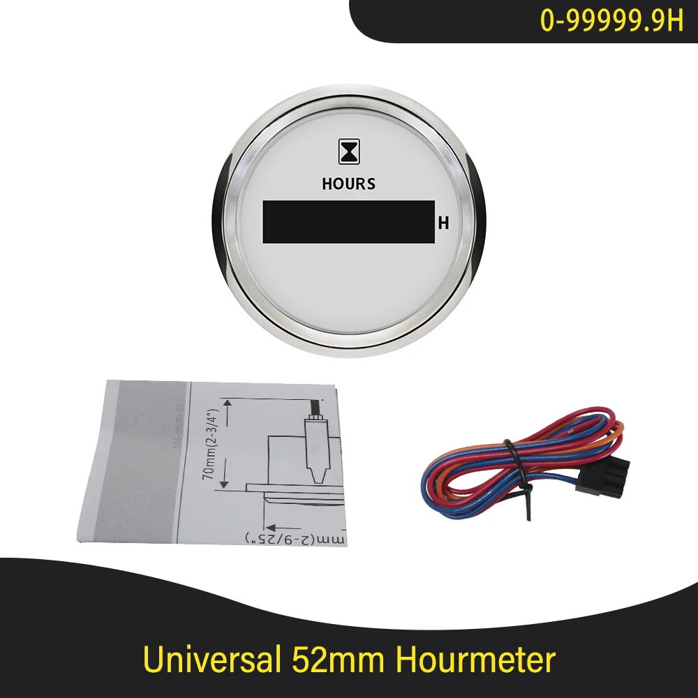 Universal 52mm Waterproof Digital Hourmeter Gauge LCD Engine Hour Meter for Motorcycle Boat Car Yacht 12V 24V