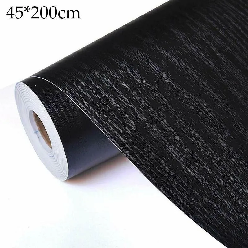 Black Wood Grain Thickening Wallpaper Boeing Film Furniture Kitchen Cabinet PVC Self-adhesive Stickers Kitchen Vinyl Wallpaper