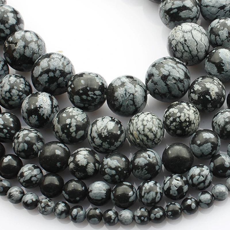 

15"(38cm) Strand Round Natural Spots Obsidian Stone Rocks 4mm 6mm 8mm 10mm 12mm Beads for Jewelry Making DIY Bracelet Findings