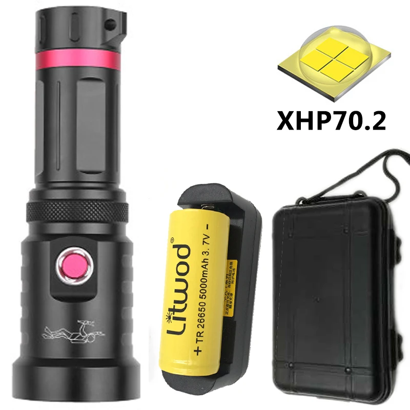 XHP70.2 Diving Military Grade Led Flashlight Torch Waterproof Underwater 100m Power by 26650 18650 Battery Bulbs Lantern Litwod