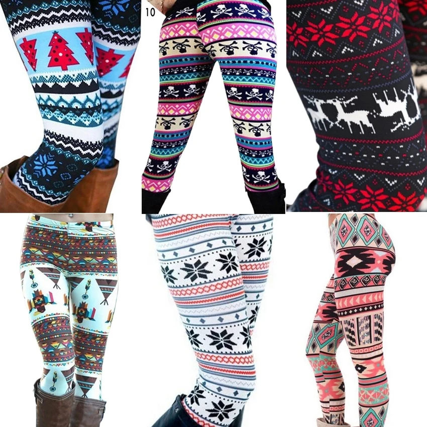 Winter Leggins Women Christmas Tribal Print Snowflake Pattern Leggings Stretchy Pants Skinny Fitness Pants Xmas Gifts Leggings