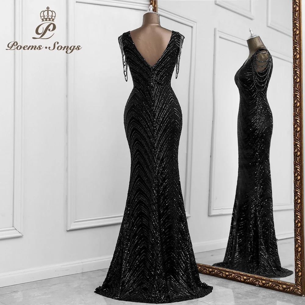 Sexy sirène noir robes de soirée robes élégantes para mujer de noche largo soiree de mariage robe femme robes robe de bal