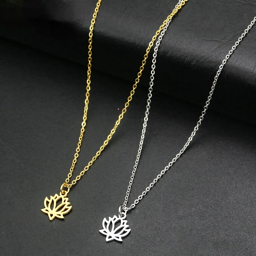 Lucky Lotus Flower Pendant Choker Chain Women Buddhist 316 Stainless Steel Yoga Chakra Magic Purify Soul Necklace Couple Jewelry