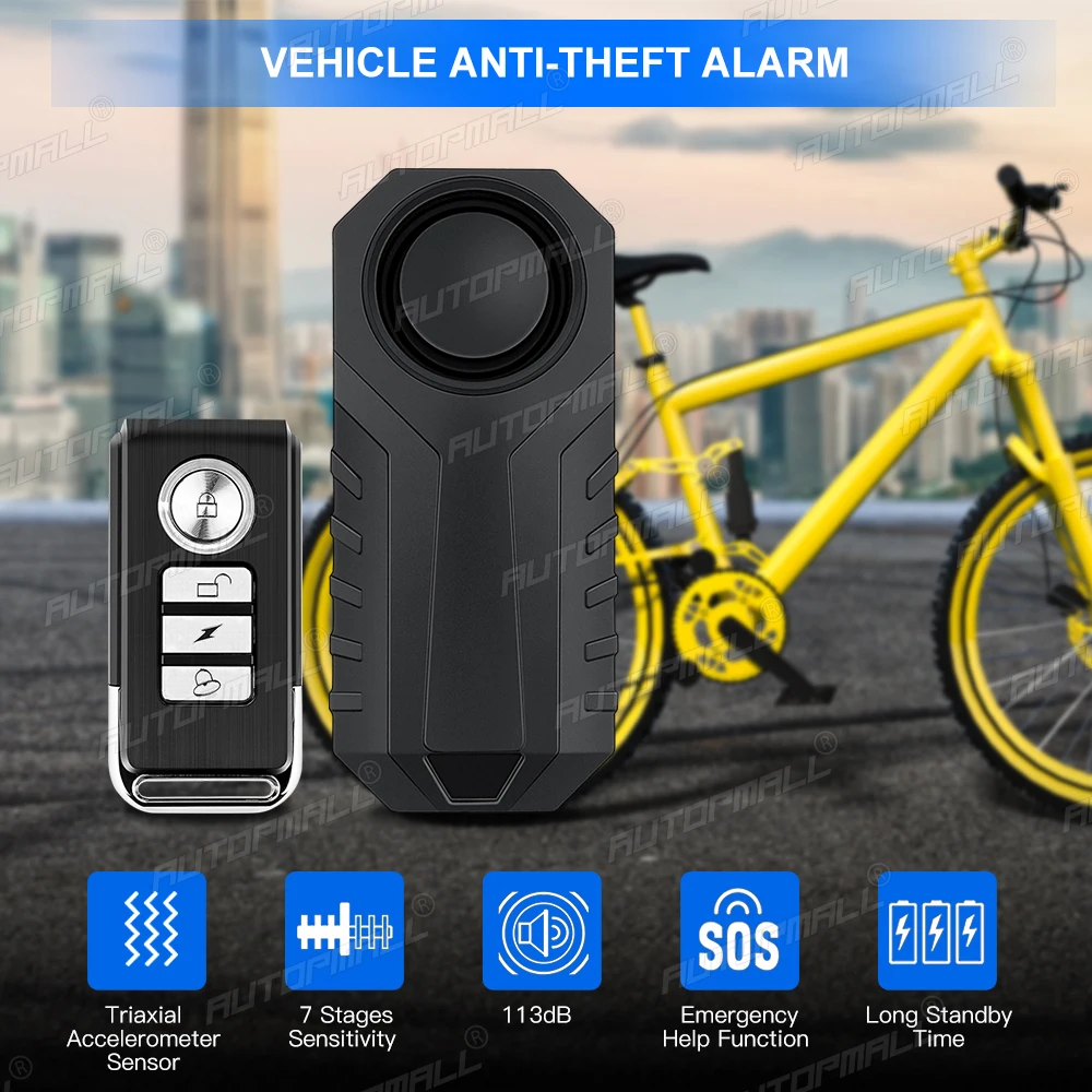 Bicycle Bike Wireless Alarm System Vehicle Remote Control Vibration Voice Alarm Bicycle Protection Anti-Lost SOS Security Alarm