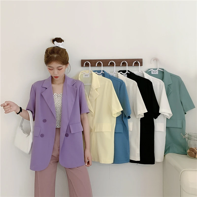 Casual solto verão manga curta terno casaco feminino 2022 moda oversized turndown collar blazer jaqueta