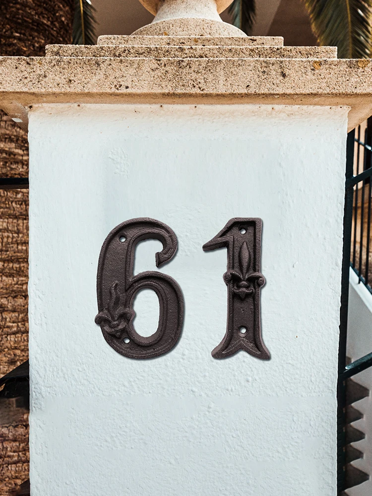 0-9 Unique Cast Iron House Number Door Home Address Numbers Retro Digital Door Outdoor Sign Plates Gate Mailbox House Numbers