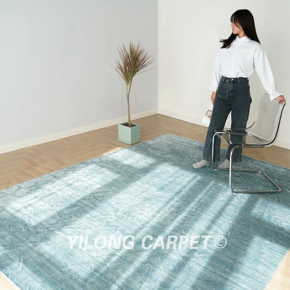 200x300cm Handwoven Wool Contemporary Rug Blue Durable Living Carpet (HL14)