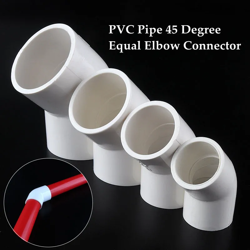 PVC Pipe 45 ° Equal Elbow Connector, Irrigation System Fittings, Water Supply, White Hard Tube Parts, Big Size 63-200mm, 1Pc