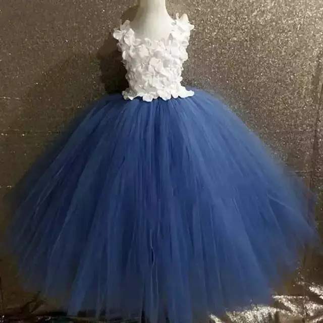 Girls Pink Fairy Flower Petals Tutu Dress Kids Crochet Tulle Dress Long Ball Gown Children Wedding Party Costume Evening Dresses