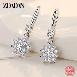 ZDADAN 925 Sterling Silver Zircon Snowflake Drop Earrings For Women Fashion Jewelry Gift