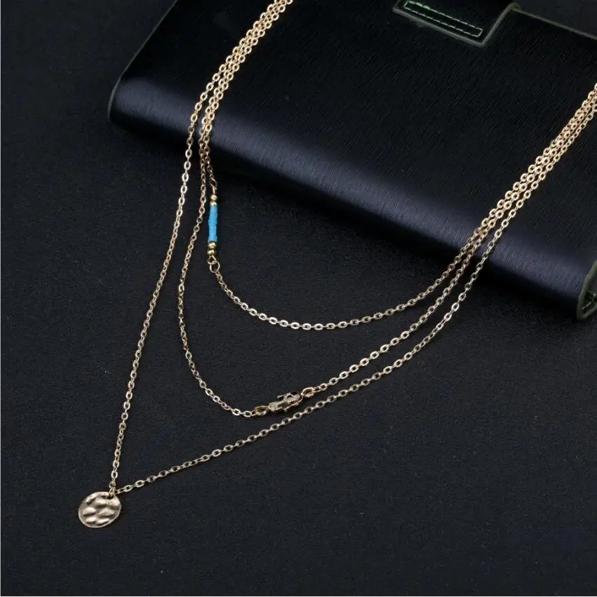 بوهو نمط موضة جديدة مزاجه هندسية البرية مبالغ فيها جولة سحر النخيل متعدد الطبقات قلادة S1949 #3