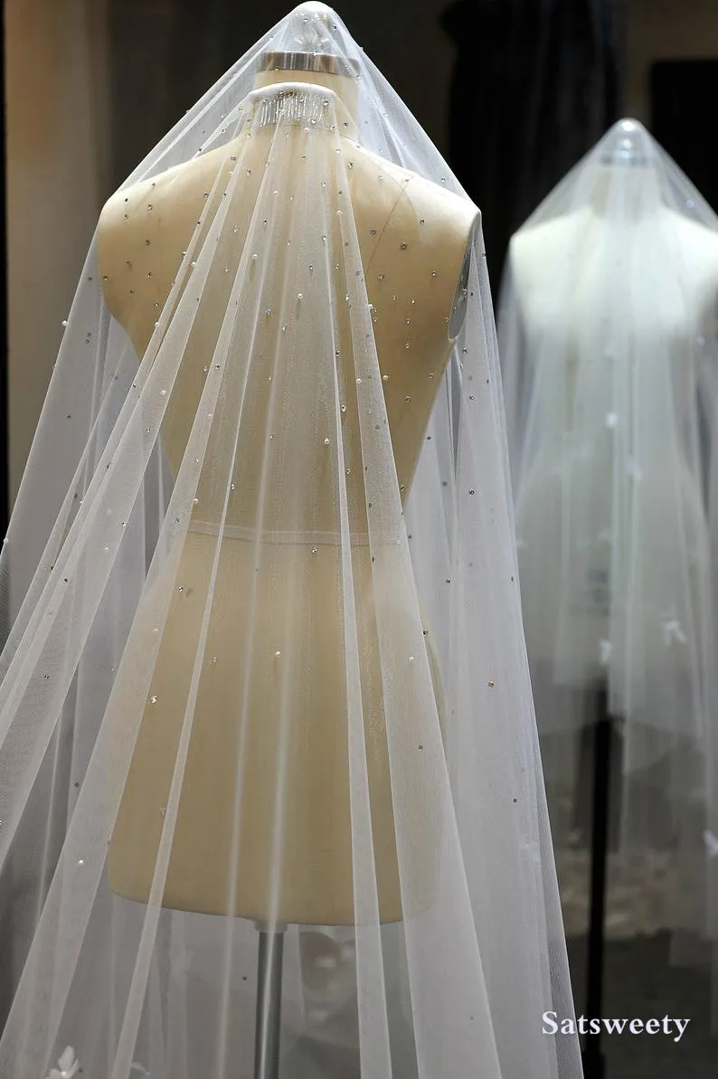 Voile de mariée en Tulle doux, personnalisé, blanc/ivoire, scintillant, papillon 3D, avec cristaux