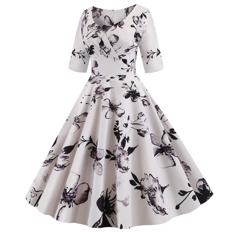 Women flower print Summer dress Casual Half Sleeve Elegant Vintage party Sundress vestidos