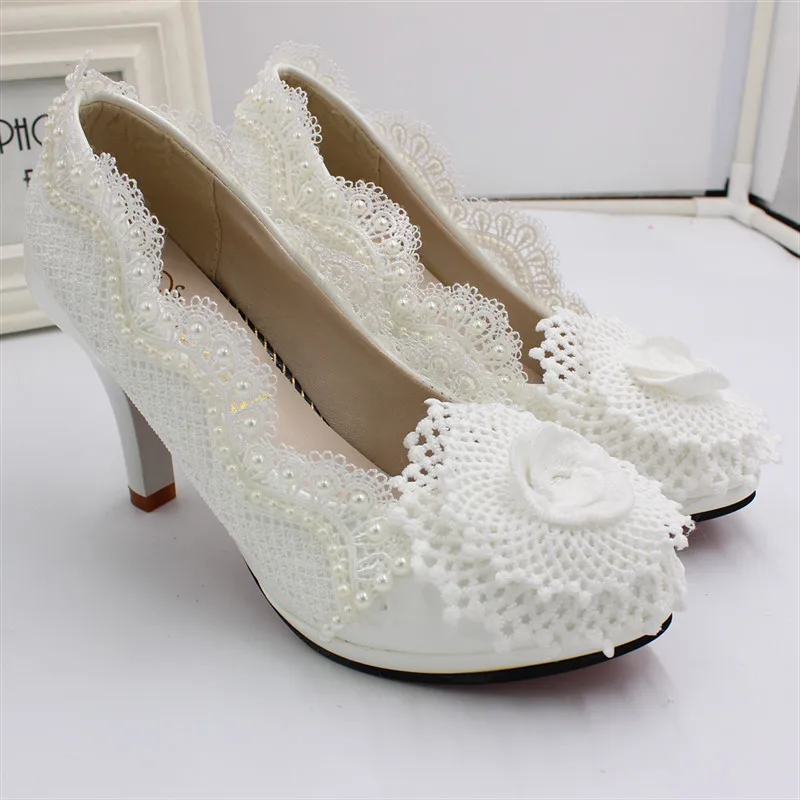 Lace wedding shoes 2020 new high-heeled bridal shoes White wedding dress waterproof platform leather shoes hot seller lace BH160