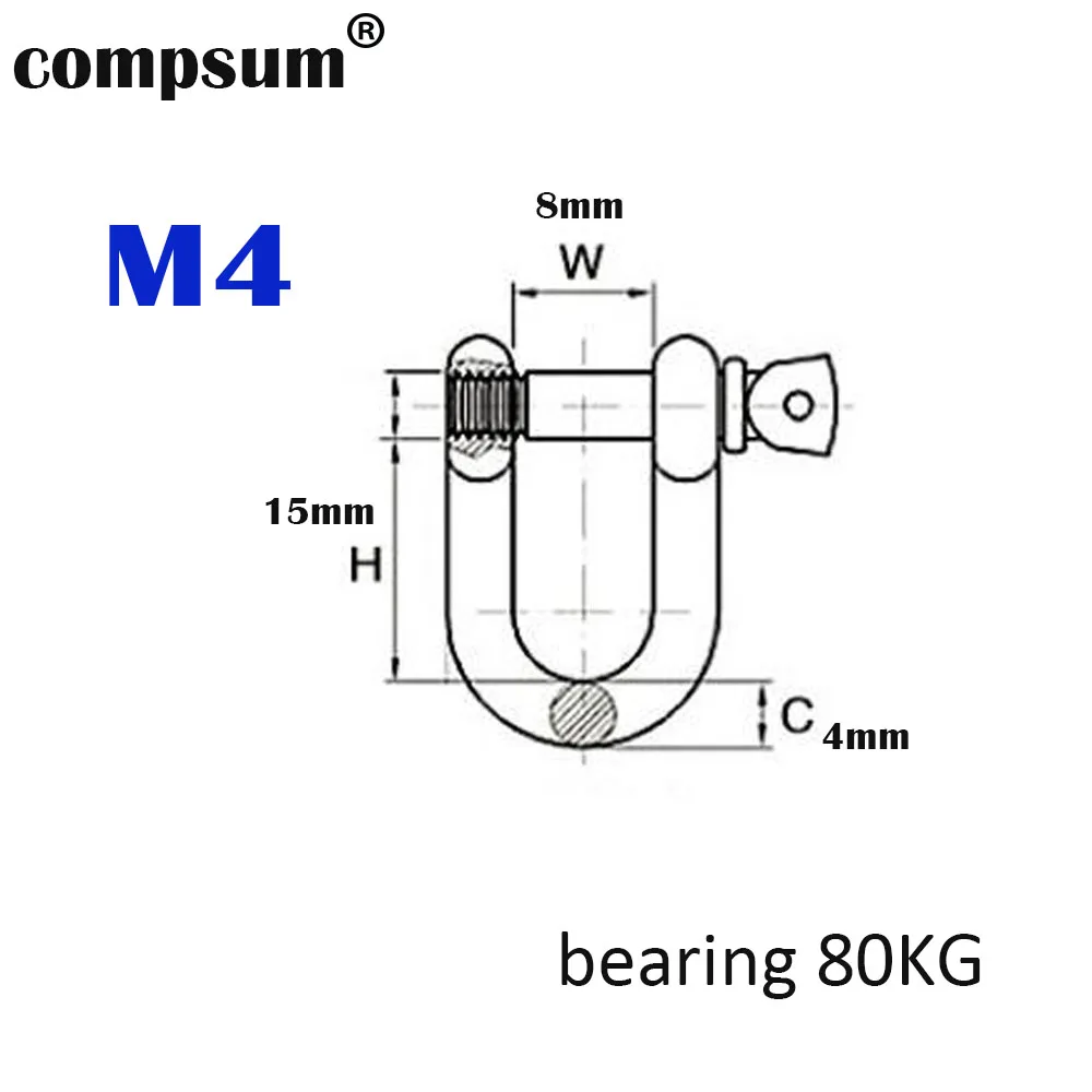 T304 Stainless Steel Shackle wire rope lock chain connecting Screw Pin D