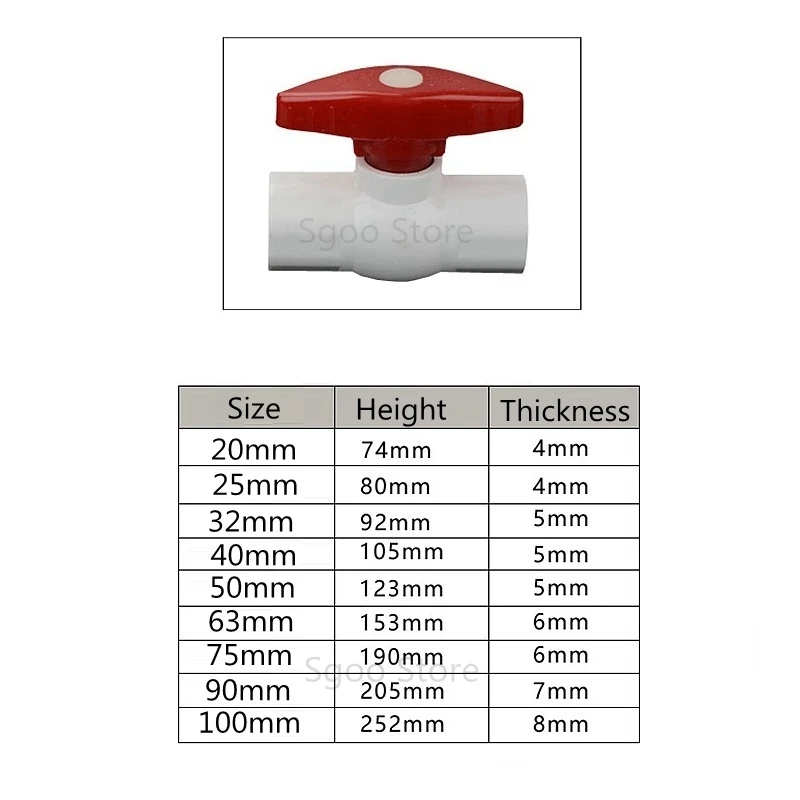 1pc ID 20/25/32/40/50/63mm PVC Pipe Ball Valves Garden Irrigation Fish Tank Valves Accessories Tube Quick Valve Water Connector