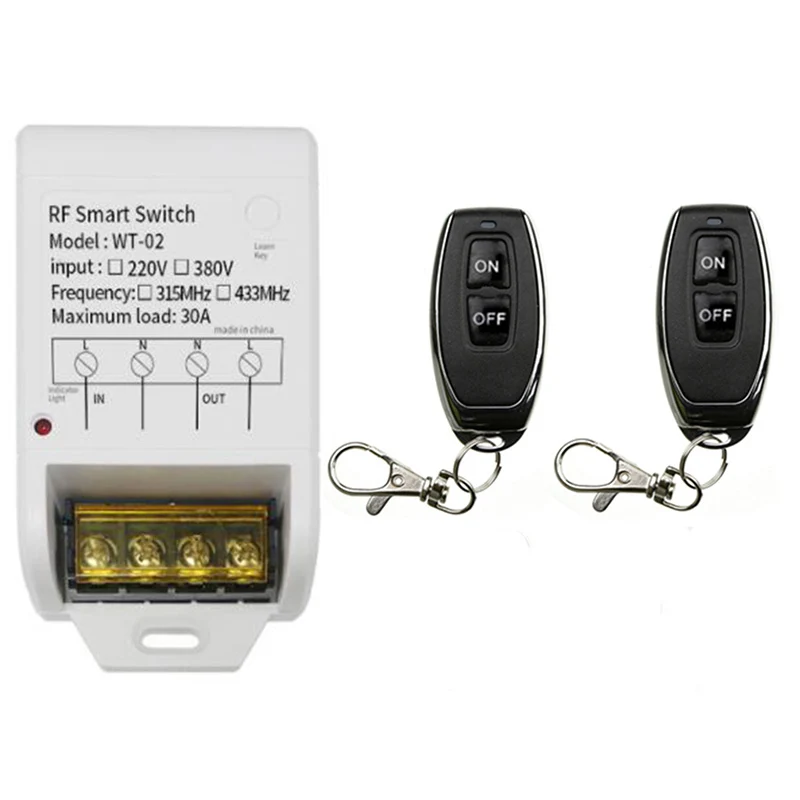 433MHz AC 220V 1CH 30A Relay Wireless Remote Control Switch Receiver + Transmitter For Water Pump LED Light Motor Garage Door