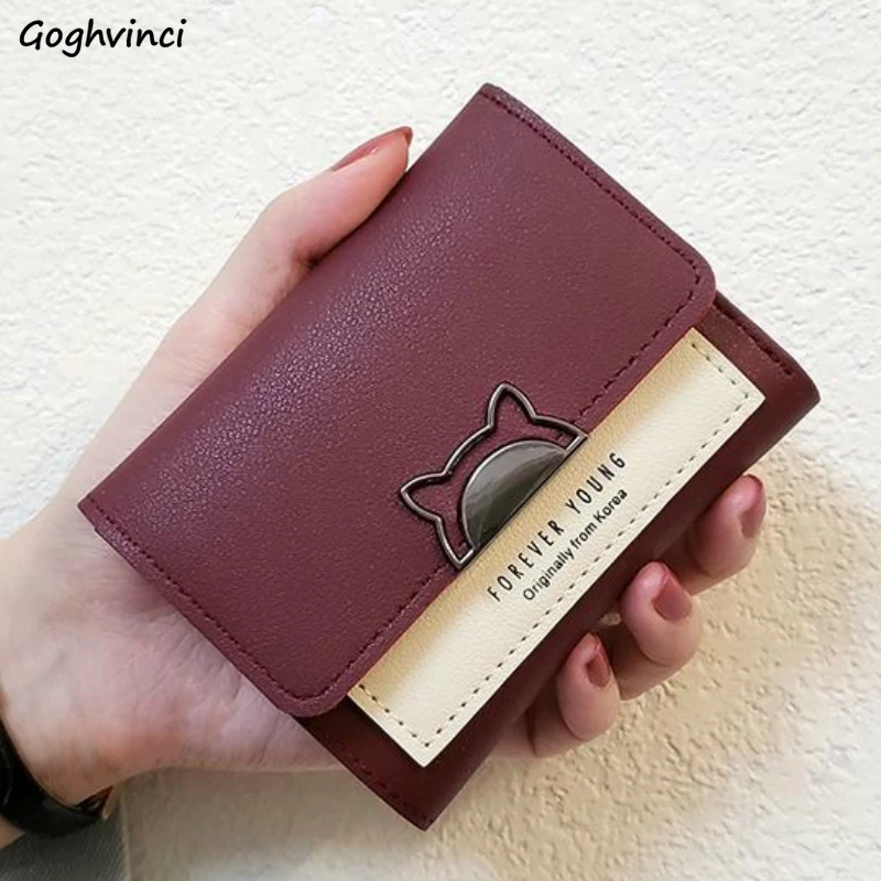 Wallets Women Card Holder Cute Panelled Short PU Leather Clutch Wallet Chic Ins Mini Purse Ladies Cat Korean Style Bag Fashion