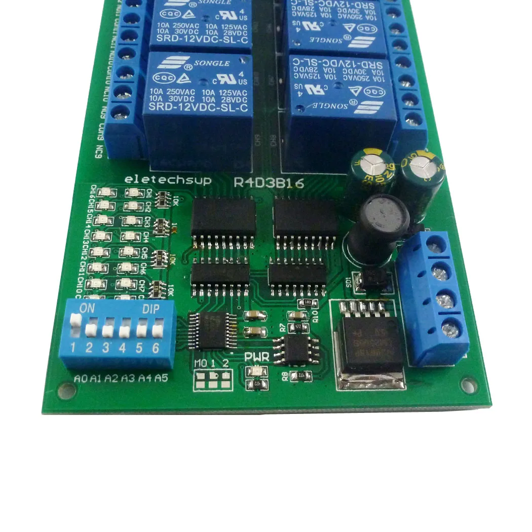 16-Channel 12V 10A DIN Rail Box PLC Expansion Board RS485 Modbus RTU Relay Module